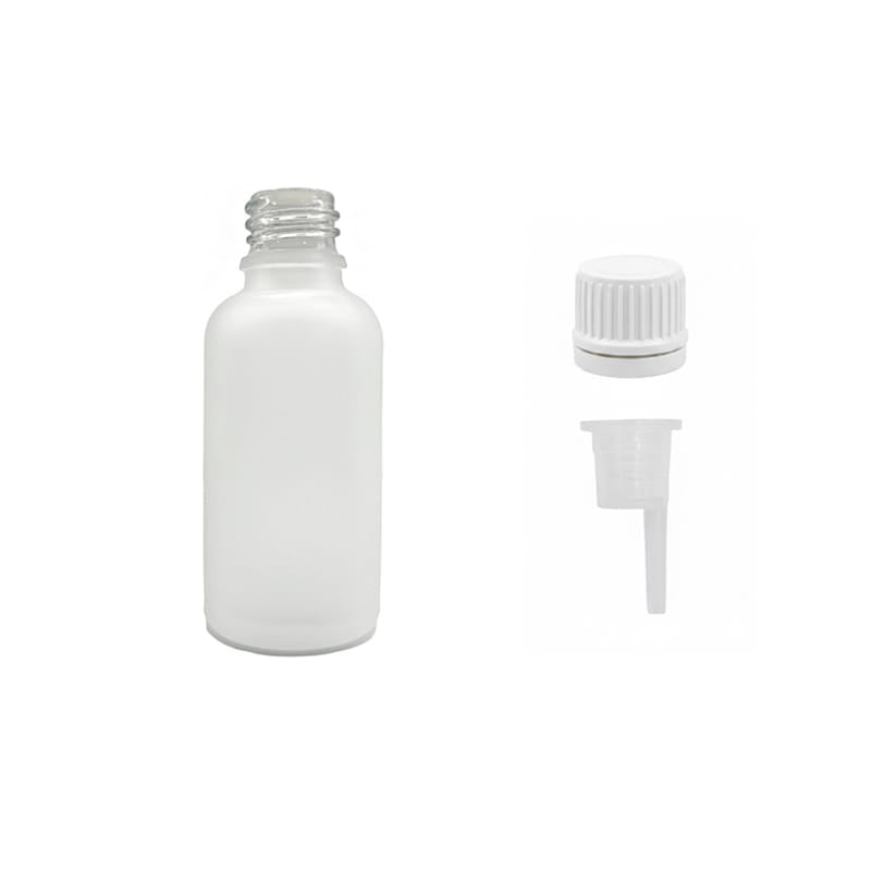 50ml Frosted Clear Glass Dropper Bottle with 1.0mm Dripper Insert and Tamper Evident White Cap (Type II)