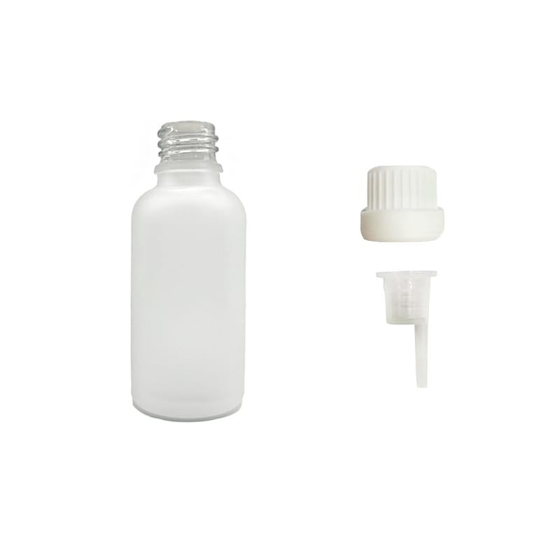 50ml Frosted Clear Glass Dropper Bottle with 1.5mm Dripper Insert and Tamper Evident White Cap (Type III)