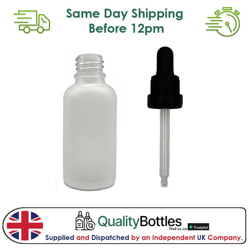 50ml Frosted Clear Glass Dropper Bottle with 50ml Black TE BEP - Pack of 12