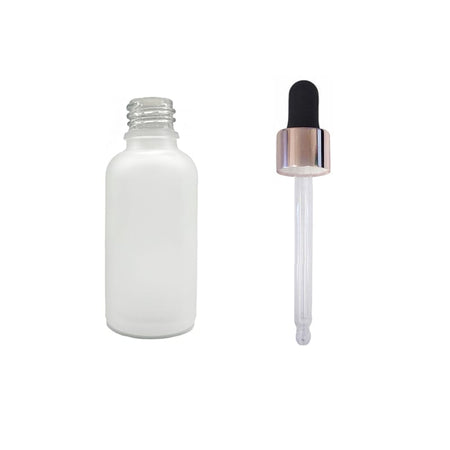 50ml Frosted Clear Glass Dropper Bottle with Black & Rose Gold Dropper