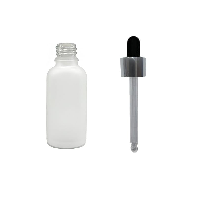 50ml Frosted Clear Glass Dropper Bottle with Black & Silver Dropper