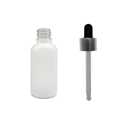 50ml Frosted Clear Glass Dropper Bottle with Black & Silver Dropper
