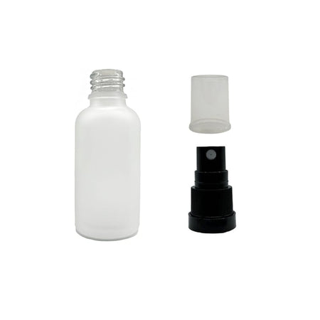 50ml Frosted Clear Glass Dropper Bottle with Black Tamper Evident Atomiser with Clear Over Cap (Type III)