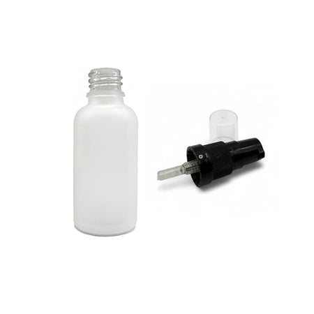 50ml Frosted Clear Glass Dropper Bottle with Black Tamper Evident Lotion Pump with Clear Over Cap (Type III)