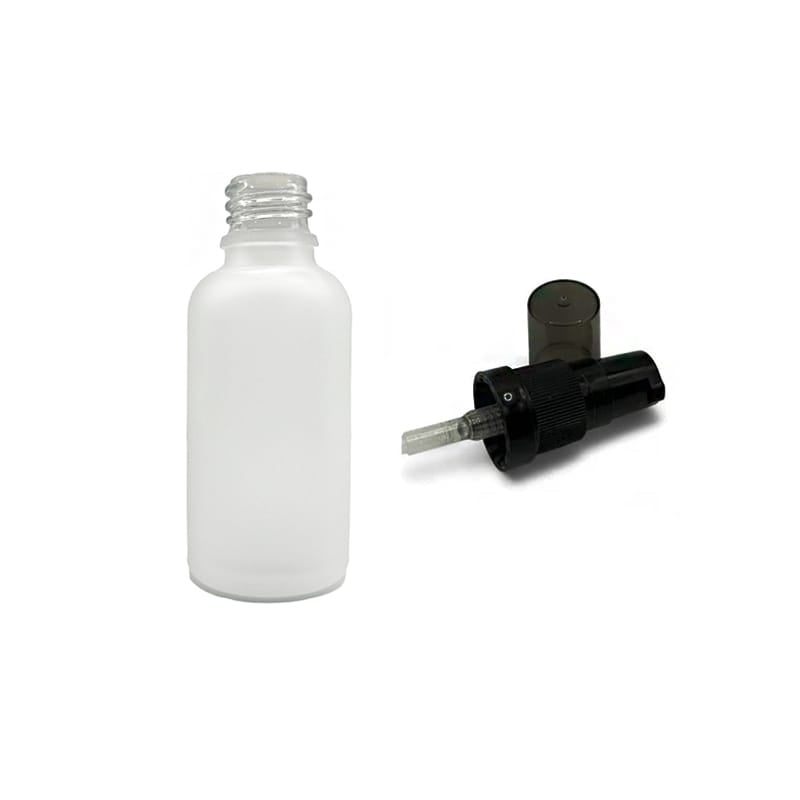 50ml Frosted Clear Glass Dropper Bottle with Black Tamper Evident Lotion Pump with Smoke Tinted Over Cap (Type III)