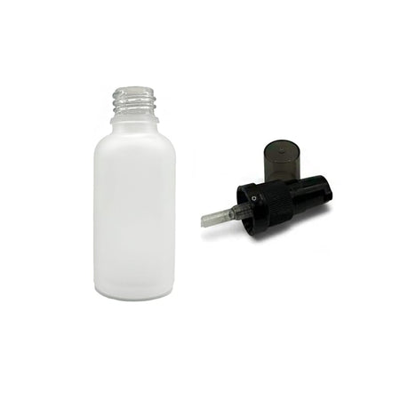 50ml Frosted Clear Glass Dropper Bottle with Black Tamper Evident Lotion Pump with Smoke Tinted Over Cap (Type III)