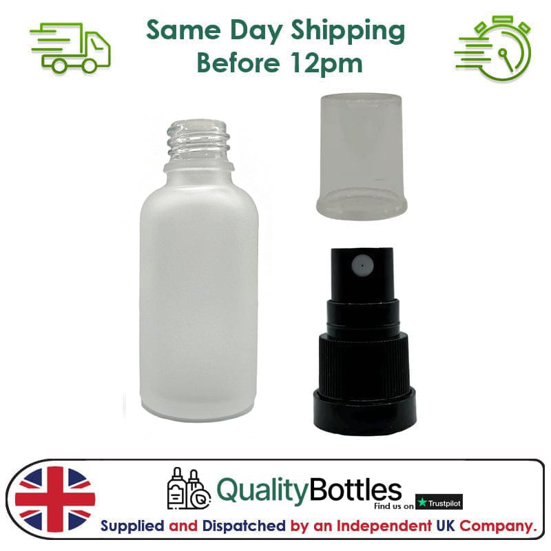 50ml Frosted Clear Glass Dropper Bottle with Black TE Atomiser - Pack of 12