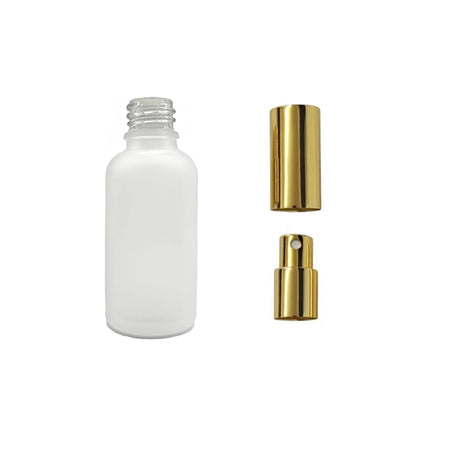 50ml Frosted Clear Glass Dropper Bottle with Gold Atomiser with Gold Over Cap