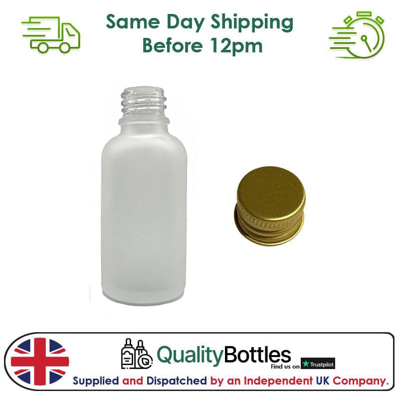 50ml Frosted Clear Glass Dropper Bottle with Gold DIN18 Cap - Pack of 12