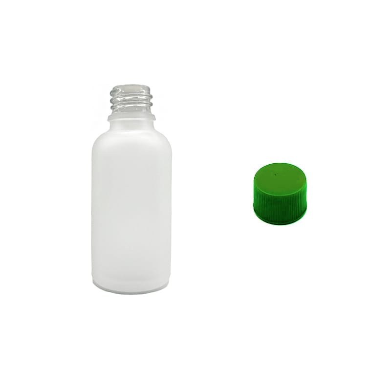 50ml Frosted Clear Glass Dropper Bottle with Green PP Wadded Cap DIN 18mm