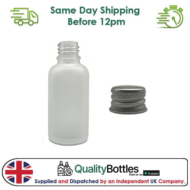 50ml Frosted Clear Glass Dropper Bottle with Silver DIN18 Cap - Pack of 12