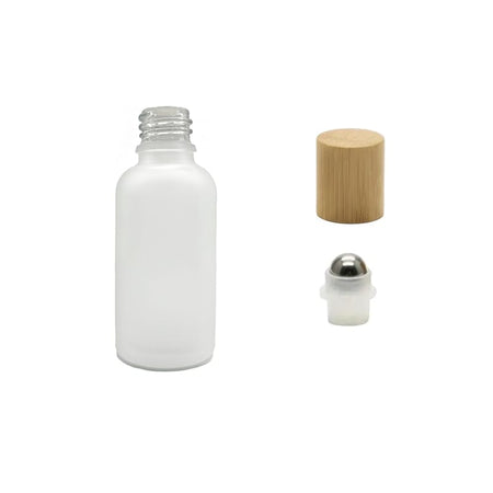 50ml Frosted Clear Glass Dropper Bottle with Stainless Steel Roller Ball Insert with Bamboo Cap
