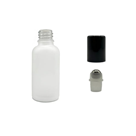 50ml Frosted Clear Glass Dropper Bottle with Stainless Steel Roller Ball with Metal Gloss Black Cap