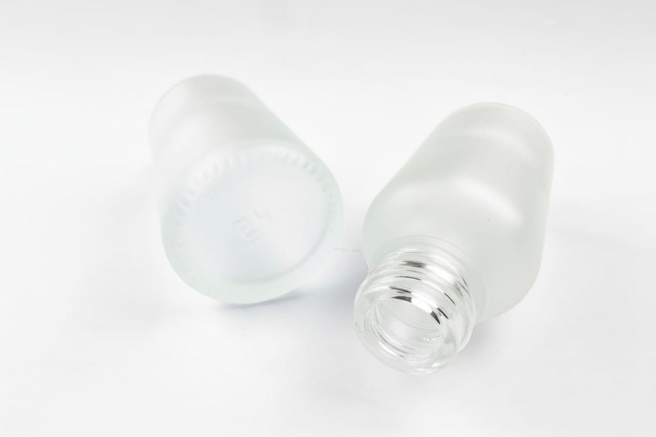 50ml Frosted Clear Glass Dropper Bottle with Stainless Steel Roller Ball with Plastic Black Cap