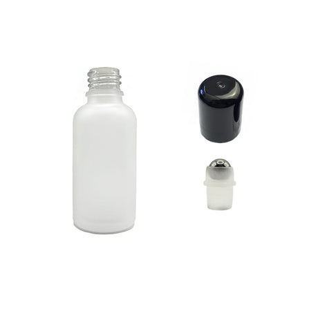 50ml Frosted Clear Glass Dropper Bottle with Stainless Steel Roller Ball with Plastic Black Cap