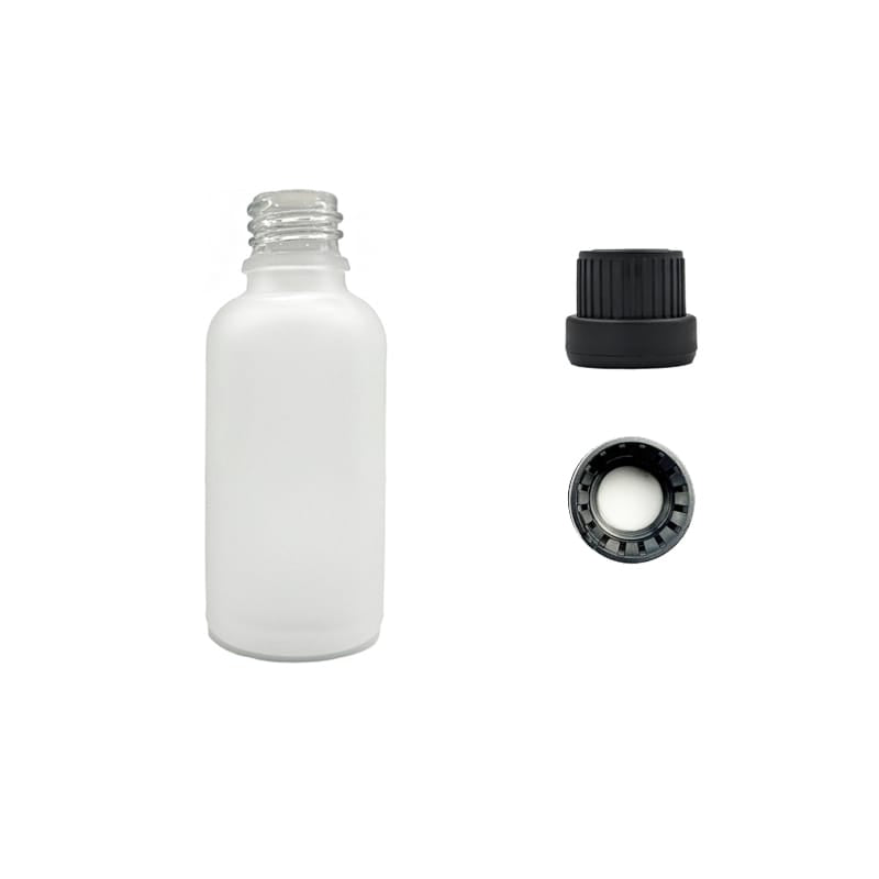 50ml Frosted Clear Glass Dropper Bottle with Tamper Evident Ribbed Black Cap and EPE Liner (Type III)