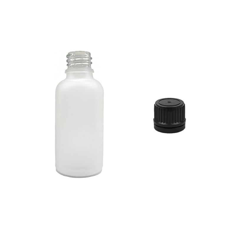 50ml Frosted Clear Glass Dropper Bottle with Tamper Evident Ribbed Black Cap (Type II)
