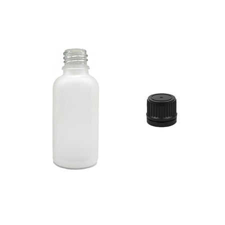 50ml Frosted Clear Glass Dropper Bottle with Tamper Evident Ribbed Black Cap (Type II)