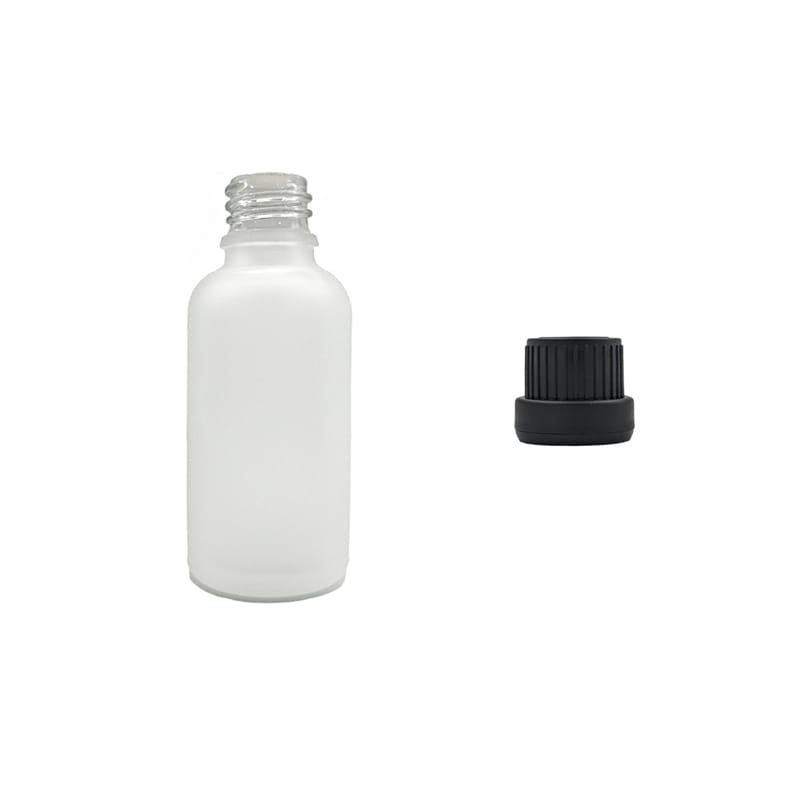 50ml Frosted Clear Glass Dropper Bottle with Tamper Evident Ribbed Black Cap (Type III)