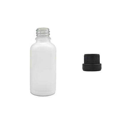 50ml Frosted Clear Glass Dropper Bottle with Tamper Evident Ribbed Black Cap (Type III)