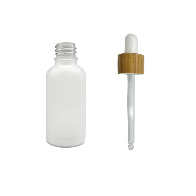 50ml Frosted Clear Glass Dropper Bottle with White Bamboo Dropper