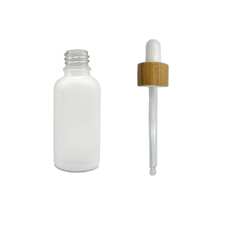 50ml Frosted Clear Glass Dropper Bottle with White Bamboo Dropper
