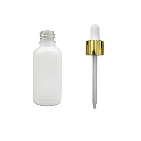 50ml Frosted Clear Glass Dropper Bottle with White & Gold Dropper
