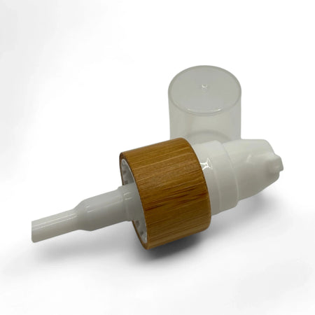 50ml Frosted Clear Glass Dropper Bottle with White Lotion Pump with Bamboo Collar and Clear Over Cap