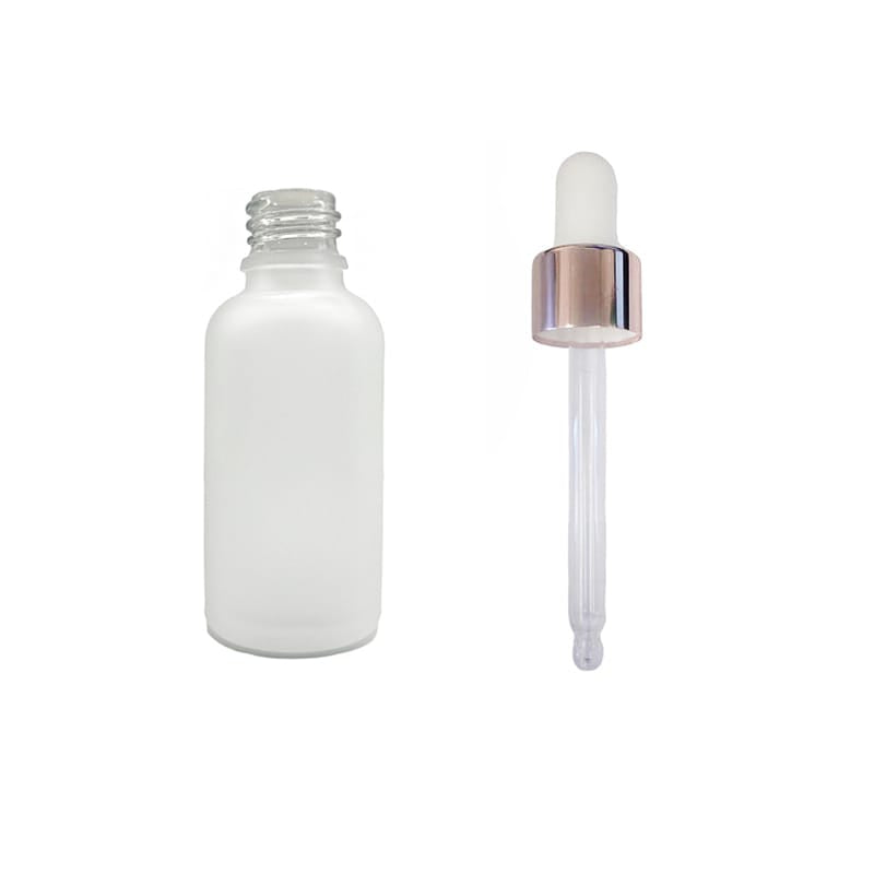 50ml Frosted Clear Glass Dropper Bottle with White & Rose Gold Dropper