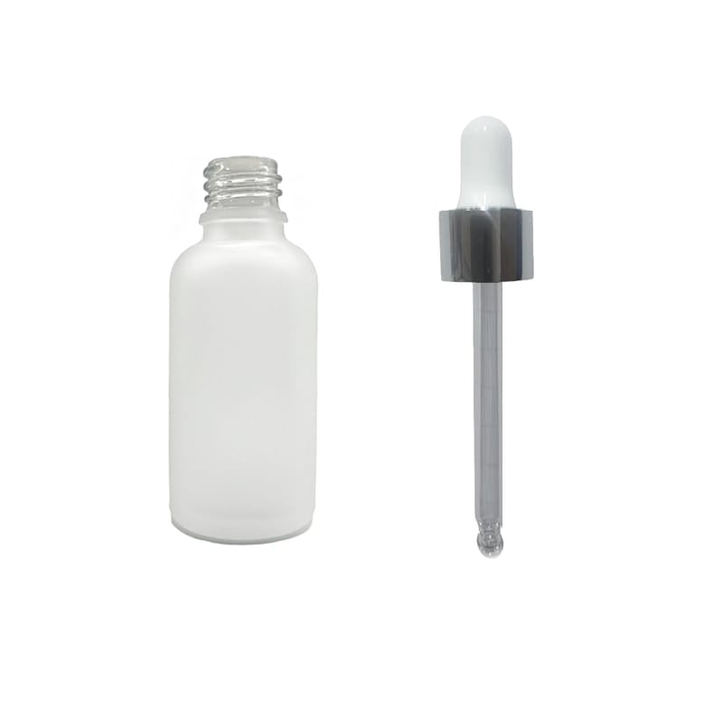 50ml Frosted Clear Glass Dropper Bottle with White & Silver Dropper
