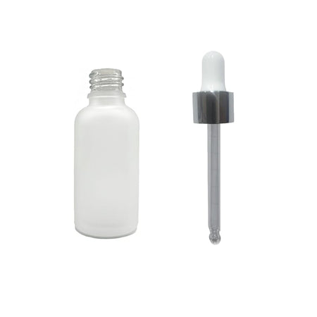 50ml Frosted Clear Glass Dropper Bottle with White & Silver Dropper