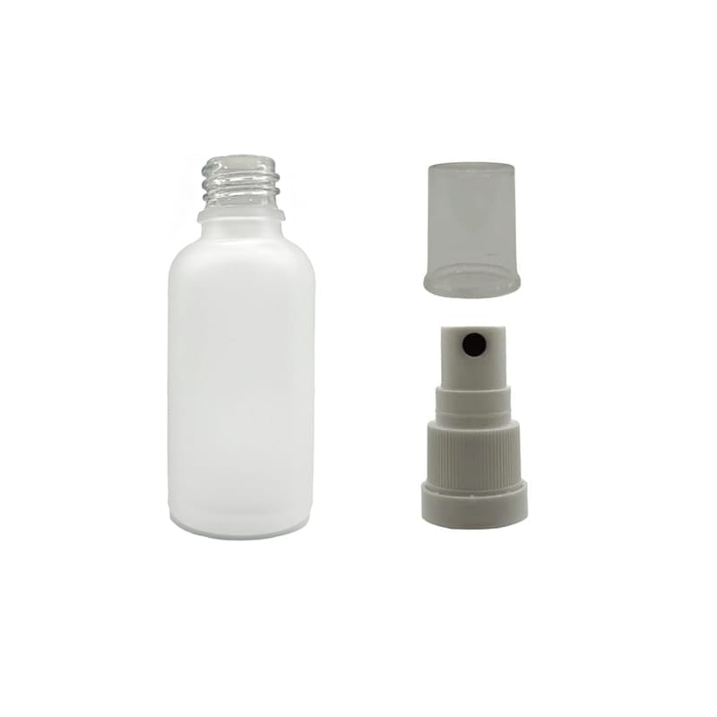 50ml Frosted Clear Glass Dropper Bottle with White Tamper Evident Atomiser with Clear Over Cap (Type III)
