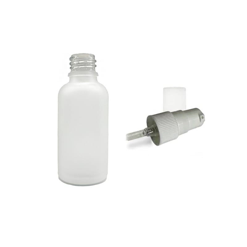 50ml Frosted Clear Glass Dropper Bottle with White Tamper Evident Lotion Pump and Clear Over Cap (Type III)