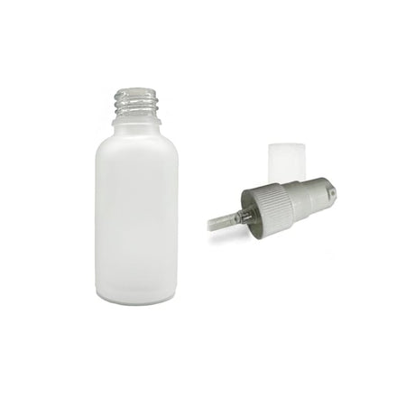 50ml Frosted Clear Glass Dropper Bottle with White Tamper Evident Lotion Pump and Clear Over Cap (Type III)