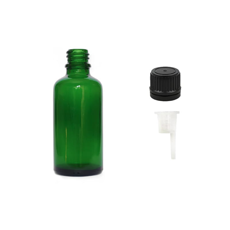 50ml Green Glass Dropper Bottle with 0.6mm Dripper Insert and Tamper Evident Black Cap (Type II)