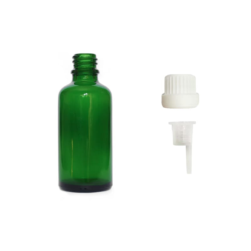 50ml Green Glass Dropper Bottle with 0.6mm Dripper Insert and Tamper Evident White Cap (Type III)