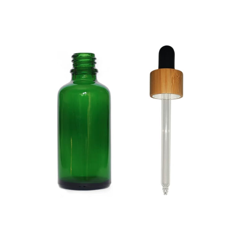 50ml Green Glass Dropper Bottle with Black Bamboo Dropper