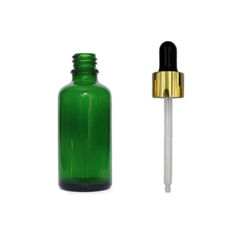 50ml Green Glass Dropper Bottle with Black & Gold Dropper
