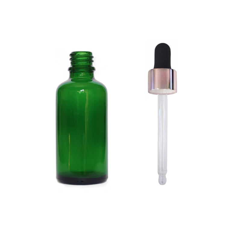 50ml Green Glass Dropper Bottle with Black & Rose Gold Dropper