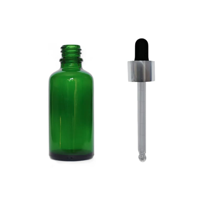 50ml Green Glass Dropper Bottle with Black & Silver Dropper