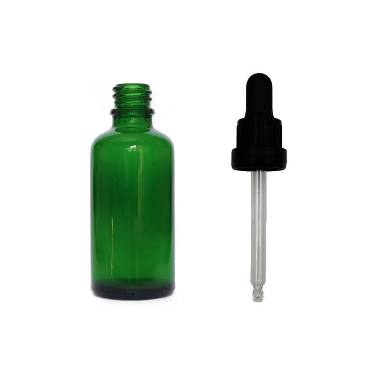 50ml Green Glass Dropper Bottle with Black Tamper Evident Dropper (Type III)
