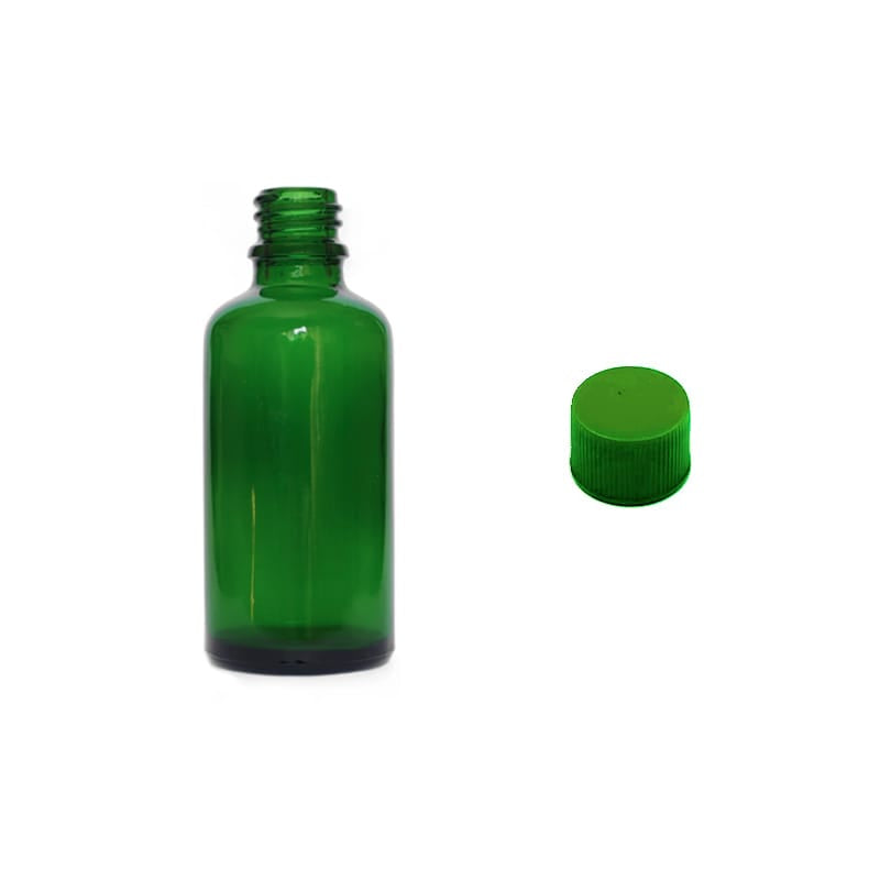 50ml Green Glass Dropper Bottle with Green PP Wadded Cap DIN 18mm