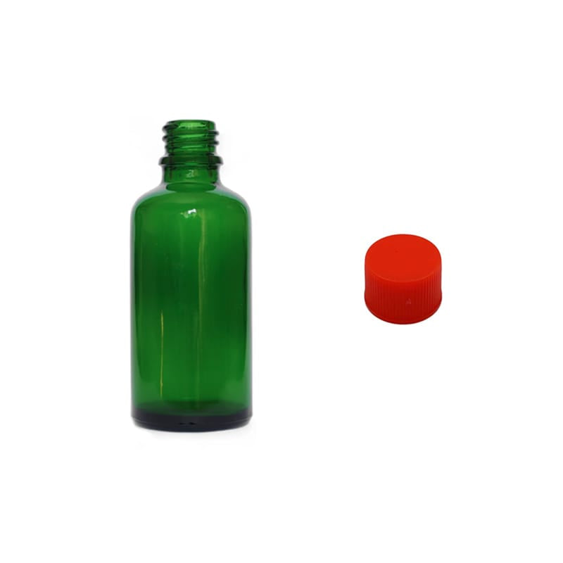 50ml Green Glass Dropper Bottle with Red PP Wadded Cap DIN 18mm