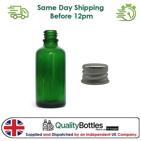 50ml Green Glass Dropper Bottle with Silver DIN18 Cap - Pack of 12