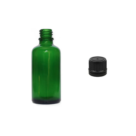 50ml Green Glass Dropper Bottle with Tamper Evident Ribbed Black Cap (Type II)