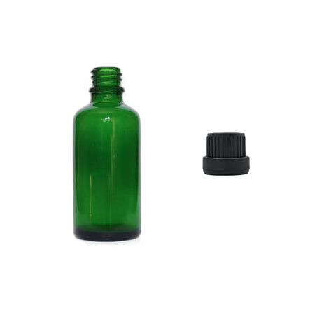 50ml Green Glass Dropper Bottle with Tamper Evident Ribbed Black Cap (Type III)