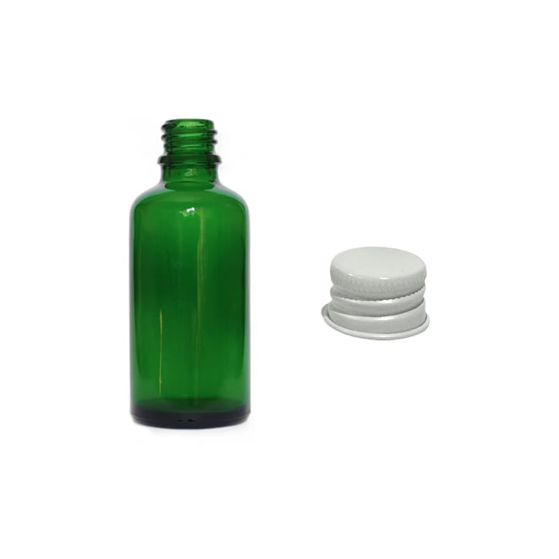 50ml Green Glass Dropper Bottle with White Aluminium Cap