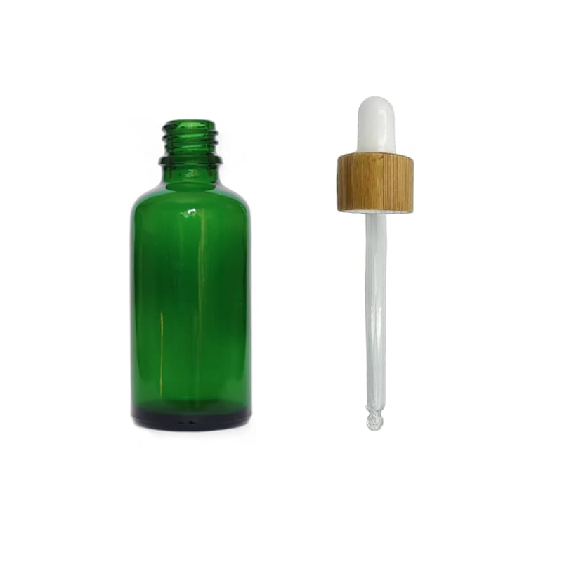 50ml Green Glass Dropper Bottle with White Bamboo Dropper