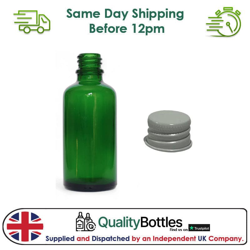 50ml Green Glass Dropper Bottle with White DIN18 Cap - Pack of 12