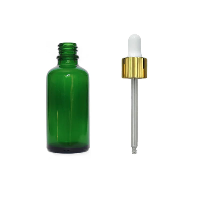 50ml Green Glass Dropper Bottle with White & Gold Dropper